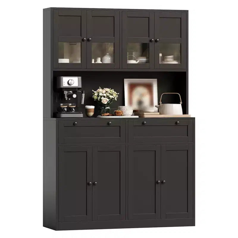 Dispensa da Cucina 71, Credenza da Cucina Autoportante con 2 Cassetti e Supporto per Microonde, Mobile Bar da Caffè in Legno per Soggiorno e Cucina