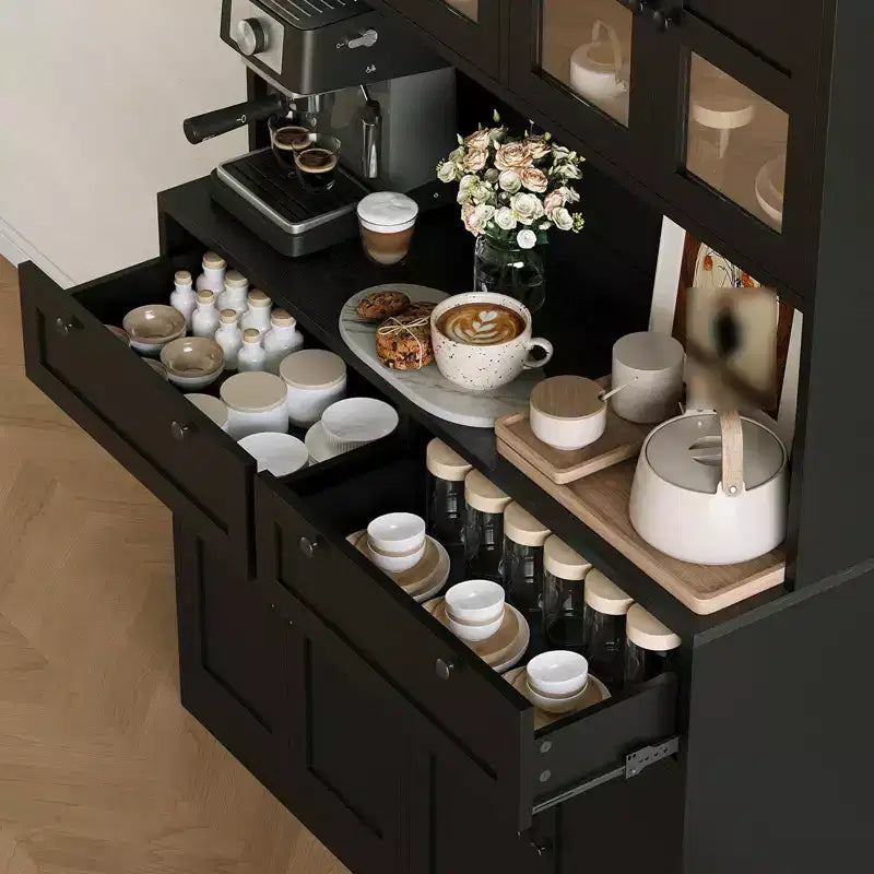 Dispensa da Cucina 71, Credenza da Cucina Autoportante con 2 Cassetti e Supporto per Microonde, Mobile Bar da Caffè in Legno per Soggiorno e Cucina