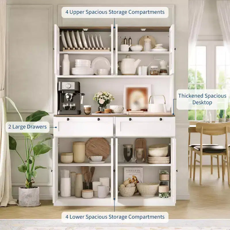Dispensa da Cucina 71, Credenza da Cucina Autoportante con 2 Cassetti e Supporto per Microonde, Mobile Bar da Caffè in Legno per Soggiorno e Cucina