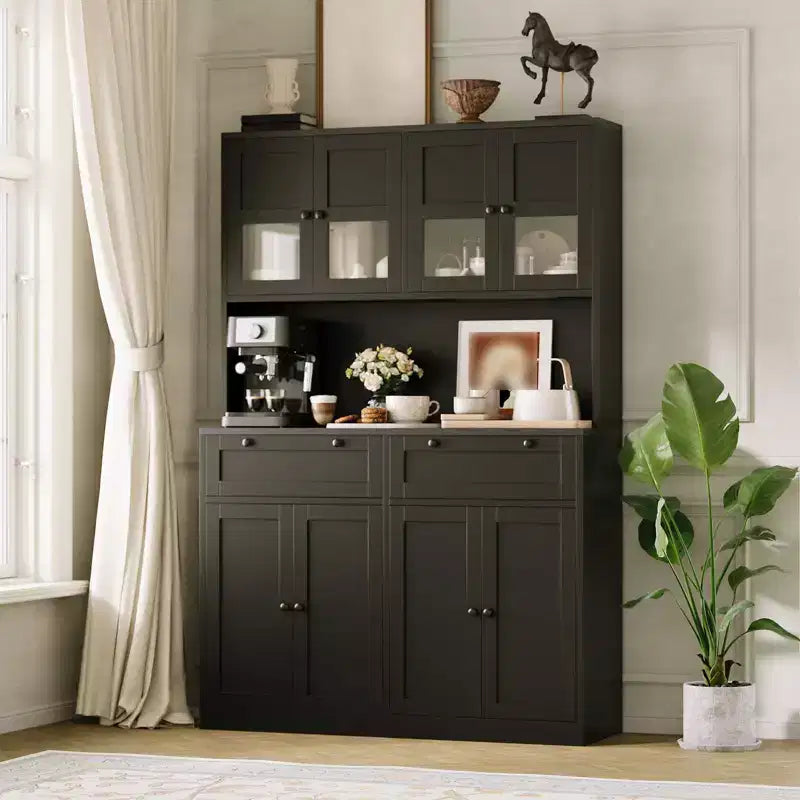 71 Kitchen Pantry Cabinet, Freestanding Kitchen Hutch with 2 Drawers & Microwave Stand, Wooden Coffee Bar Cabinet for Living Room Kitchen