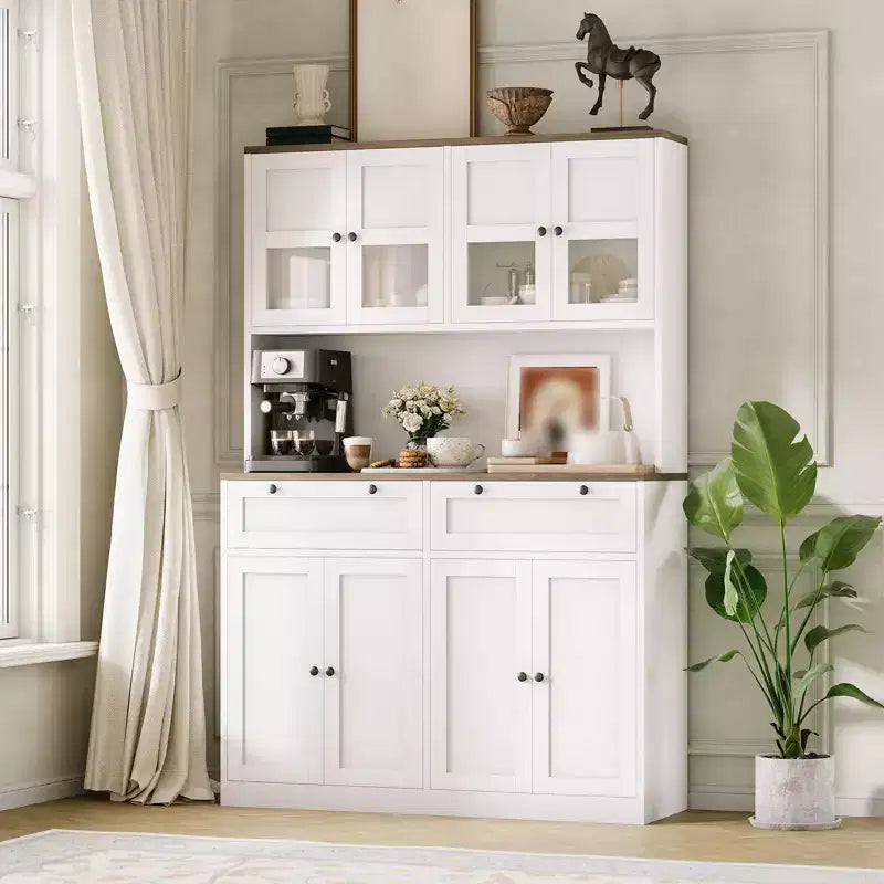 Dispensa da Cucina 71, Credenza da Cucina Autoportante con 2 Cassetti e Supporto per Microonde, Mobile Bar da Caffè in Legno per Soggiorno e Cucina