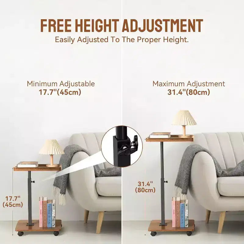 Tavolino a C con Vassoio Girevole a 360° per TV, Altezza Regolabile (45-60 cm), Set da 1, Perfetto per Piccoli Spazi e Divani