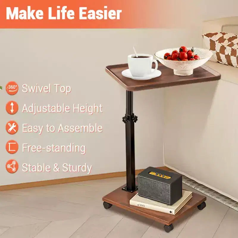 Tavolino a C con Vassoio Girevole a 360° per TV, Altezza Regolabile (45-60 cm), Set da 1, Perfetto per Piccoli Spazi e Divani