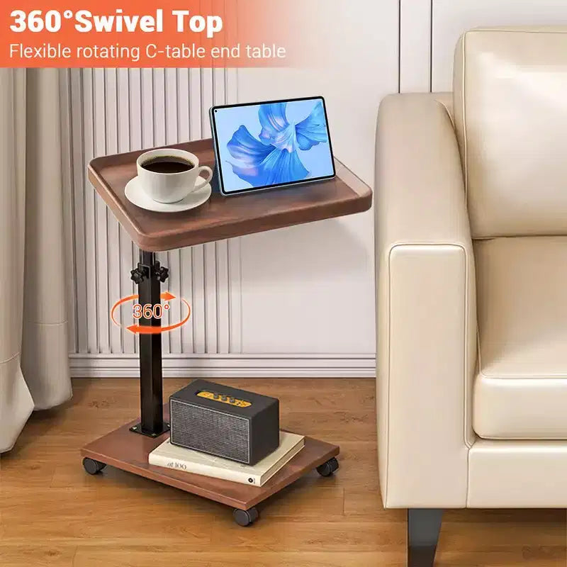Tavolino a C con Vassoio Girevole a 360° per TV, Altezza Regolabile (45-60 cm), Set da 1, Perfetto per Piccoli Spazi e Divani