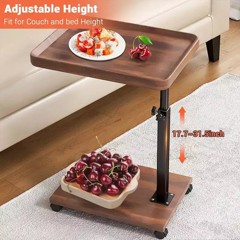 Tavolino a C con Vassoio Girevole a 360° per TV, Altezza Regolabile (45-60 cm), Set da 1, Perfetto per Piccoli Spazi e Divani
