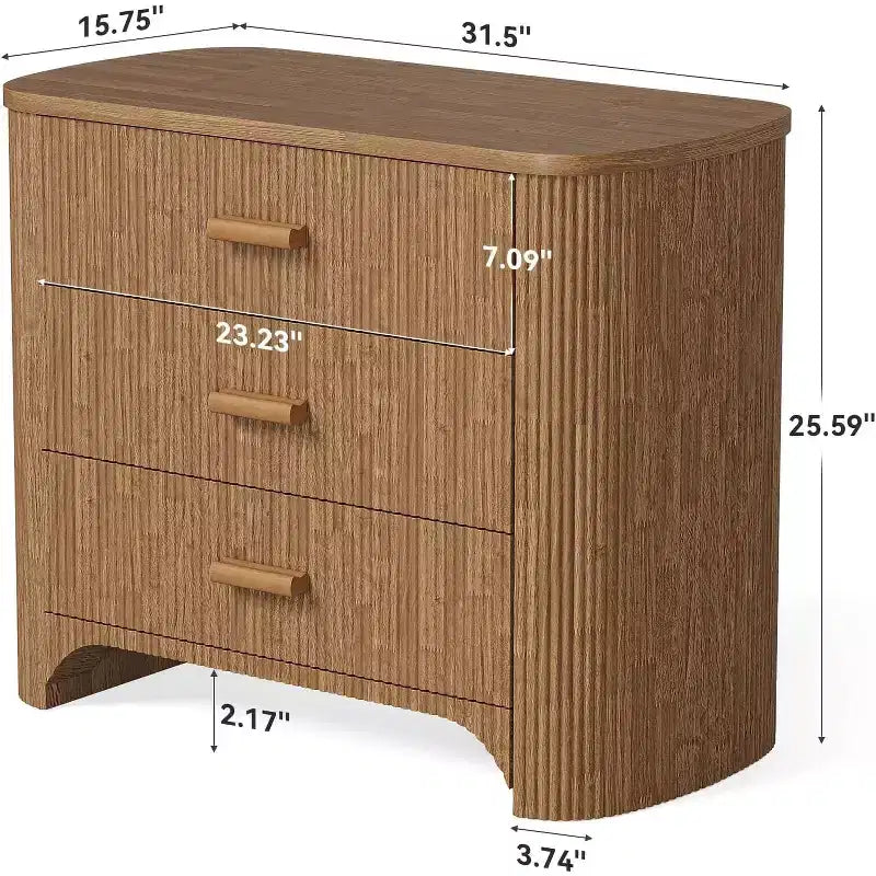 Comodino grande e largo con 3 cassetti, comodino oversize di metà secolo per camera da letto