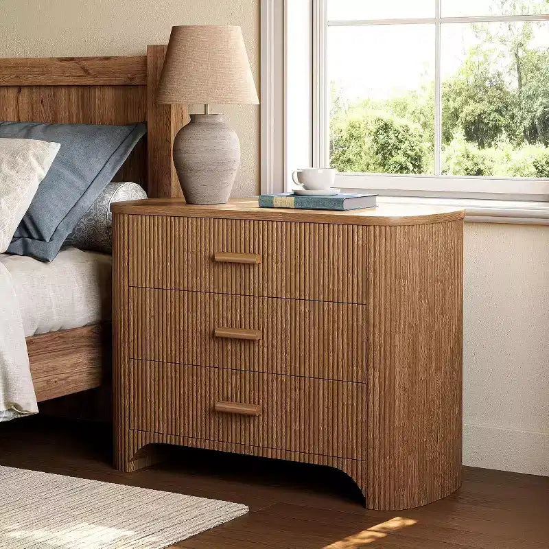 Comodino grande e largo con 3 cassetti, comodino oversize di metà secolo per camera da letto