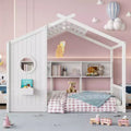 MAYEERTY Twin Size House Bed with Storage Shelf Roof Design for Bedroom White