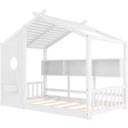Letto a capanna singolo con tetto a ripiani per camera da letto, bianco