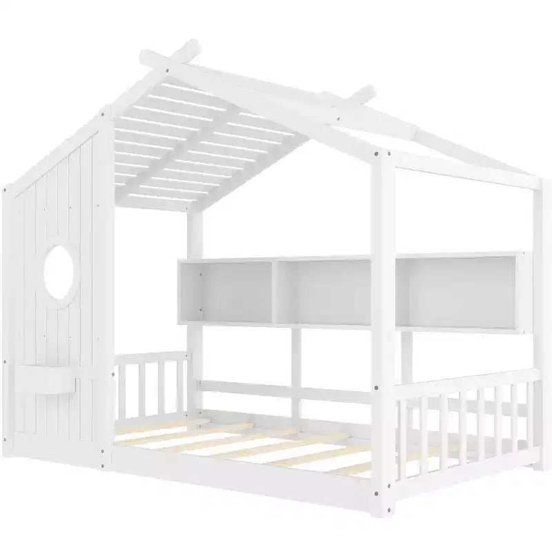 Letto a capanna singolo con tetto a ripiani per camera da letto, bianco