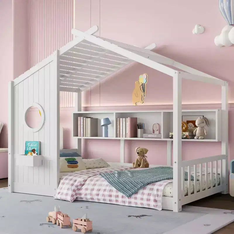 Letto a capanna singolo con tetto a ripiani per camera da letto, bianco