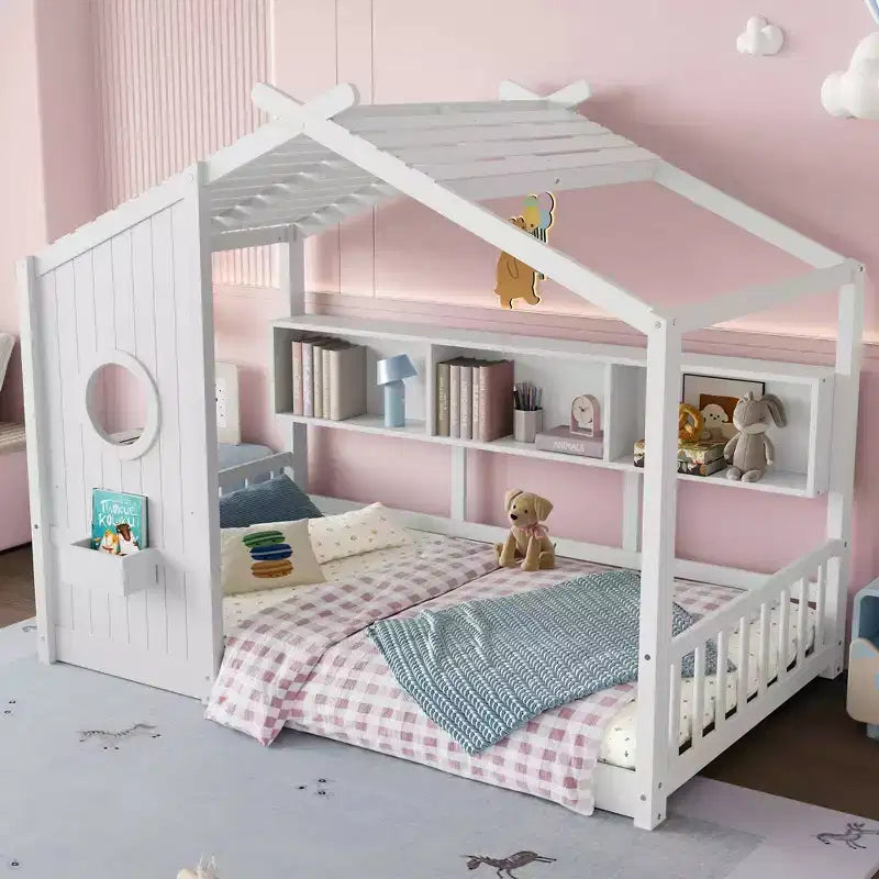 Letto a capanna singolo con tetto a ripiani per camera da letto, bianco