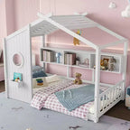 Letto a capanna singolo con tetto a ripiani per camera da letto, bianco