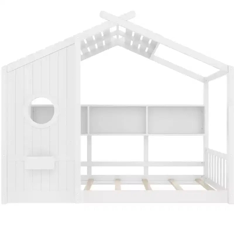 Letto a capanna singolo con tetto a ripiani per camera da letto, bianco