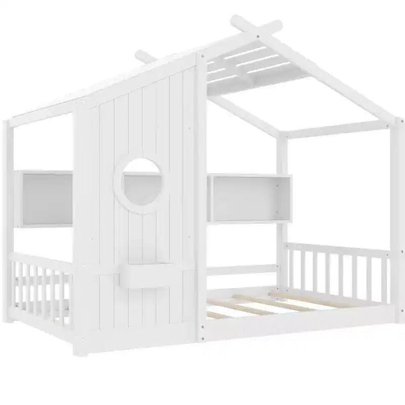 Letto a capanna singolo con tetto a ripiani per camera da letto, bianco