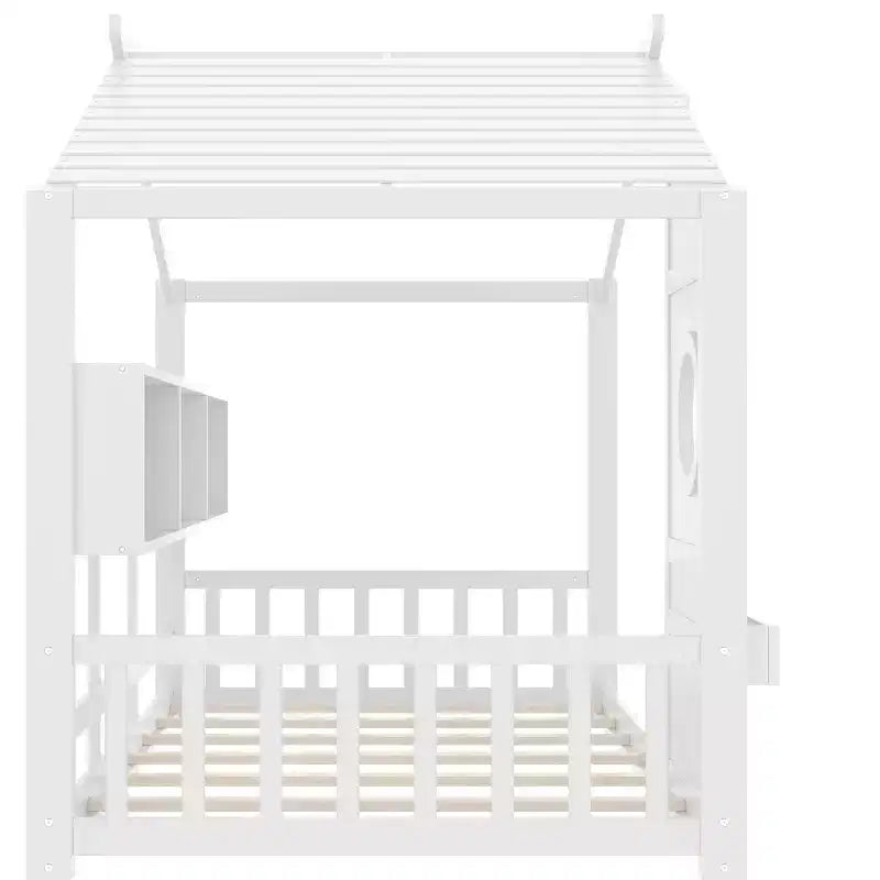 Letto a capanna singolo con tetto a ripiani per camera da letto, bianco