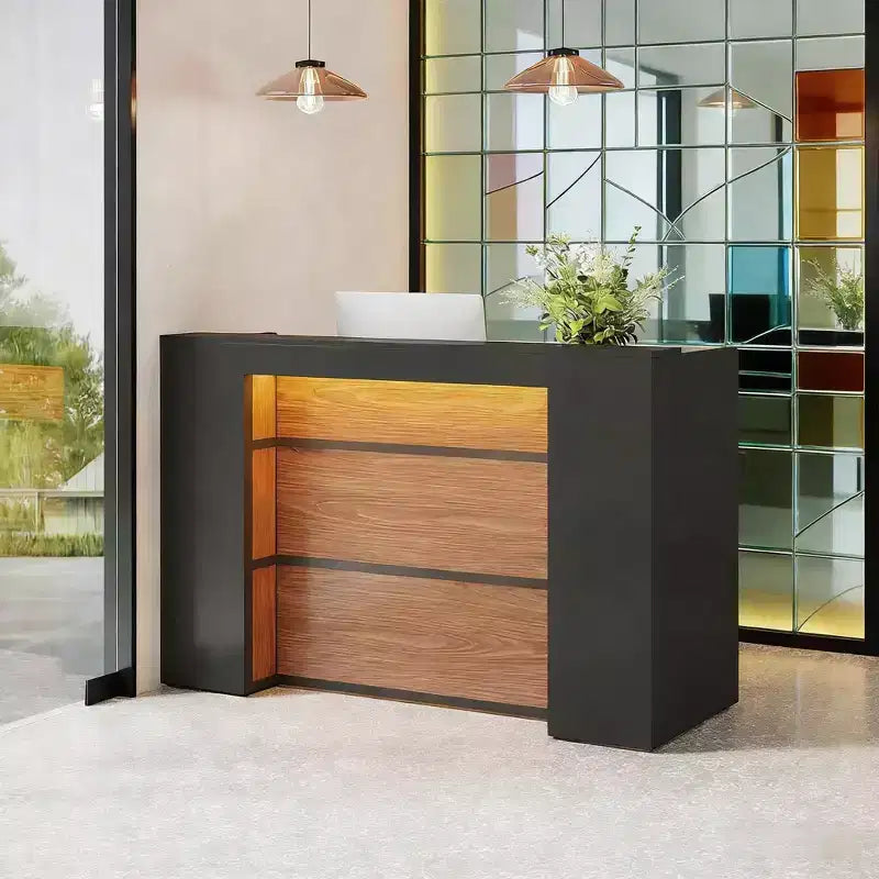 Bancone Reception Moderno, Grande Tavolo da Banco Reception con Luci a LED