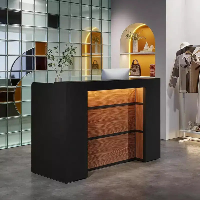 Bancone Reception Moderno, Grande Tavolo da Banco Reception con Luci a LED