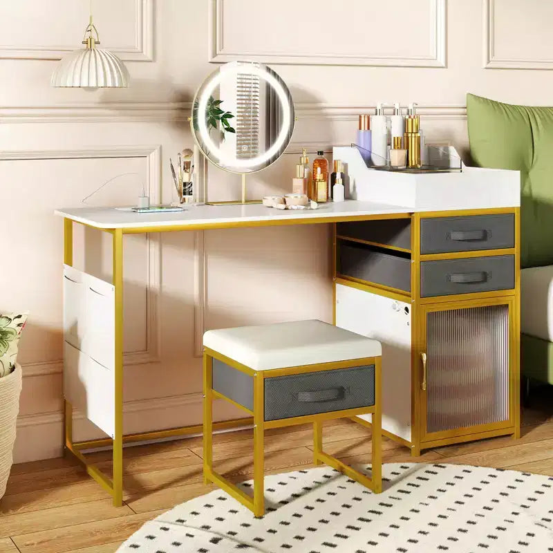 Toeletta con specchio illuminato girevole, tavolo da trucco da 55'' con organizer
