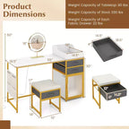 Toeletta con specchio illuminato girevole, tavolo da trucco da 55'' con organizer