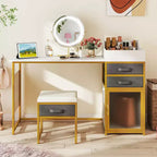 Toeletta con specchio illuminato girevole, tavolo da trucco da 55'' con organizer