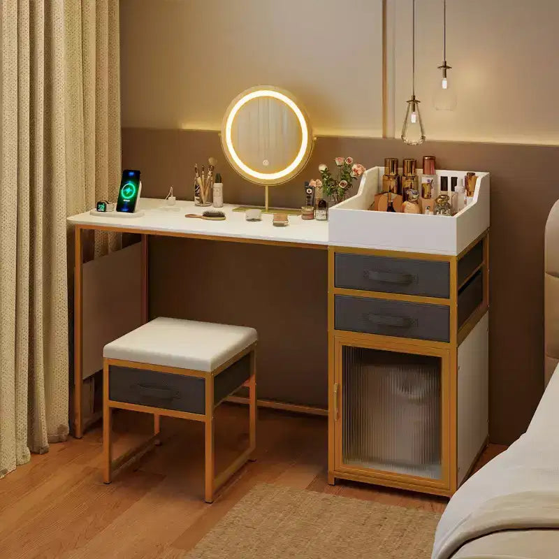 Toeletta con specchio illuminato girevole, tavolo da trucco da 55'' con organizer