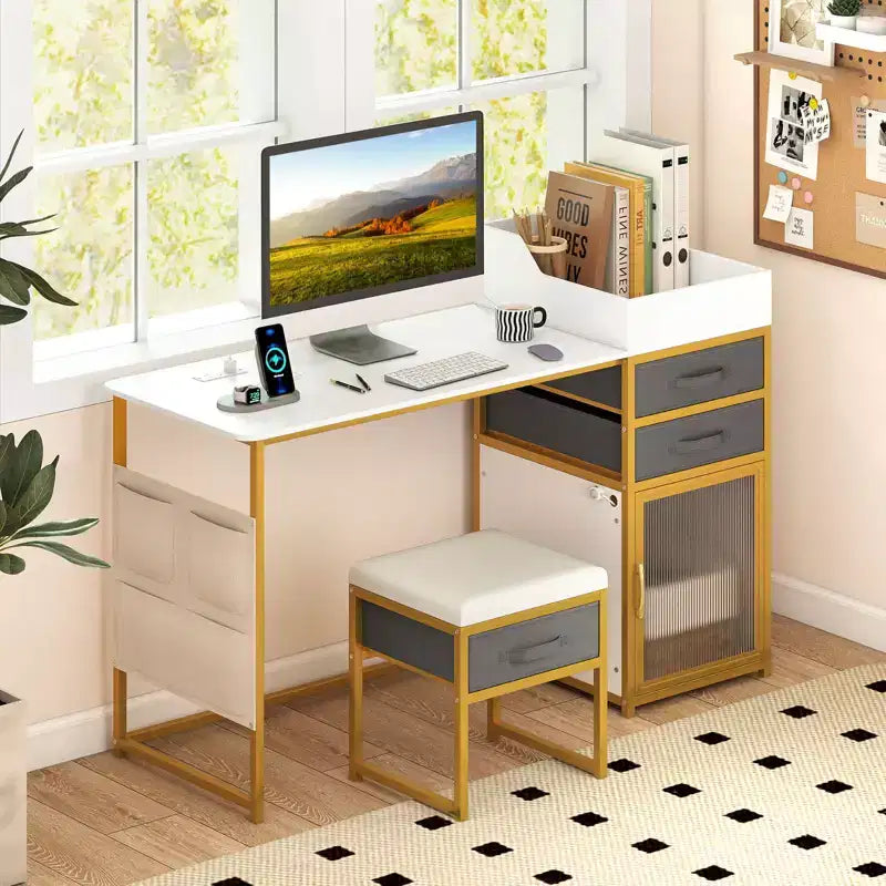 Toeletta con specchio illuminato girevole, tavolo da trucco da 55'' con organizer