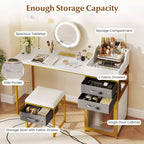 Toeletta con specchio illuminato girevole, tavolo da trucco da 55'' con organizer