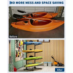 Porta kayak per impieghi gravosi per 4 kayak, rastrelliera autoportante a 4 strati con ruote e cinghie di sospensione