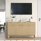 Credenza/Mobile Buffet Scanalato con 3 Cassetti e Ripiani Regolabili, Mobile Contenitore Moderno Porta TV Largo 152 cm per Soggiorno