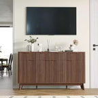 Credenza/Mobile Buffet Scanalato con 3 Cassetti e Ripiani Regolabili, Mobile Contenitore Moderno Porta TV Largo 152 cm per Soggiorno
