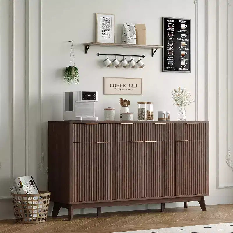 Fluted Sideboard Buffet Cabinet with 3 Storage Drawers & Adjustable Shelves,storage Cabinet Modern 60in Wide TV Stand for Living Room