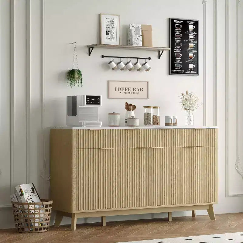 Credenza/Mobile Buffet Scanalato con 3 Cassetti e Ripiani Regolabili, Mobile Contenitore Moderno Porta TV Largo 152 cm per Soggiorno