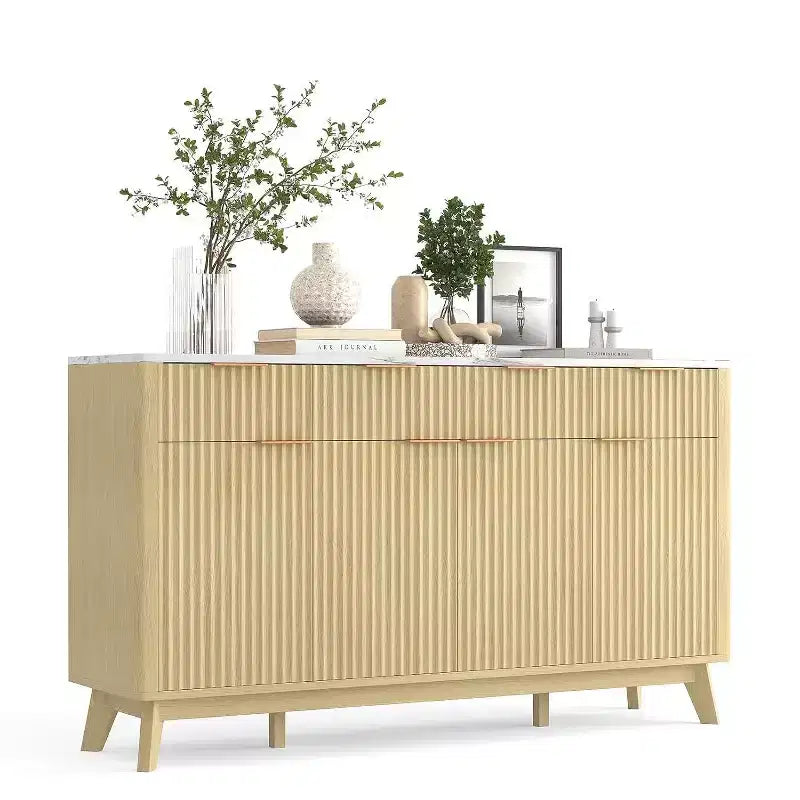 Fluted Sideboard Buffet Cabinet with 3 Storage Drawers & Adjustable Shelves,storage Cabinet Modern 60in Wide TV Stand for Living Room