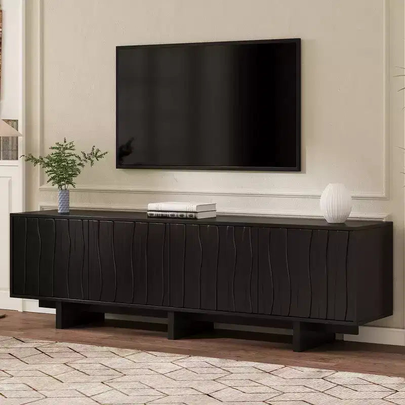 Clihome Retro Style Wood Grain TV Stand Media Console for Living Room