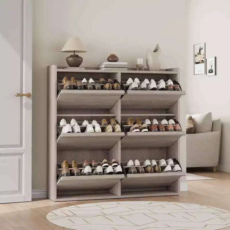 Shoe Cabinet with 3 Flip Drawers, Wooden Shoe Rack Cabinet with Adjustable Shelves, 4-Tier Shoe Storage Organizer for Entryway, Hallway, Living Room