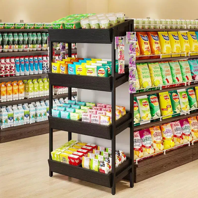 Espositore per Snack al Dettaglio a 4 Ripiani con 4 Ganci, adatto a venditori ambulanti, negozi, supermercati e cucine casalinghe
