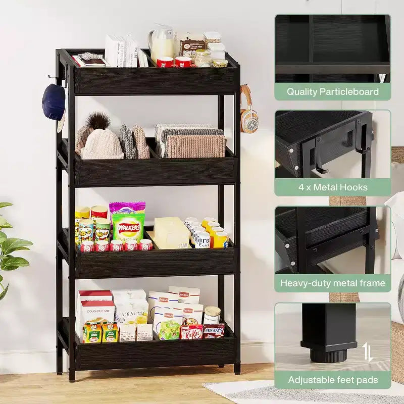Espositore per Snack al Dettaglio a 4 Ripiani con 4 Ganci, adatto a venditori ambulanti, negozi, supermercati e cucine casalinghe