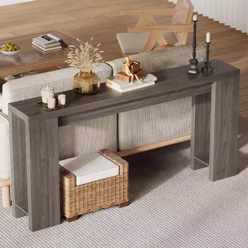 Tavolo consolle rustico 180 cm, in legno, stretto e rettangolare, da divano per ufficio e casa, facile da montare