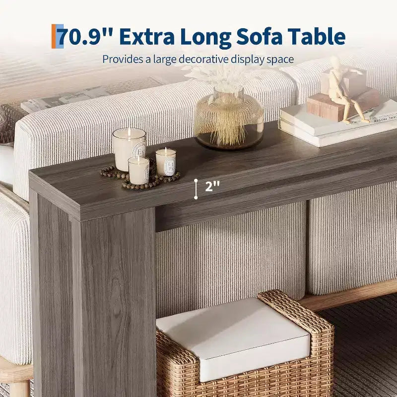 Tavolo consolle rustico 180 cm, in legno, stretto e rettangolare, da divano per ufficio e casa, facile da montare