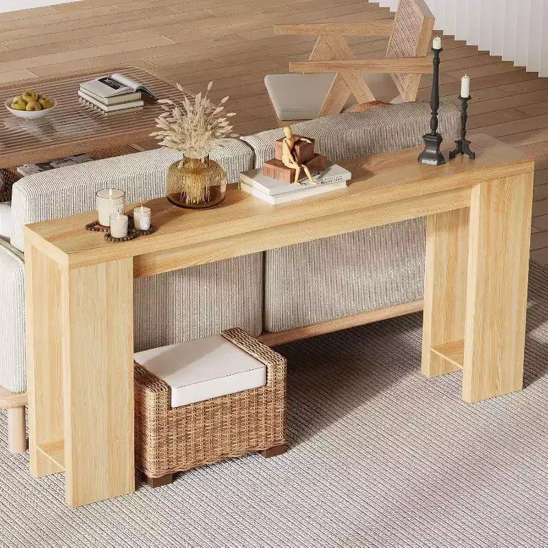 Tavolo consolle rustico 180 cm, in legno, stretto e rettangolare, da divano per ufficio e casa, facile da montare
