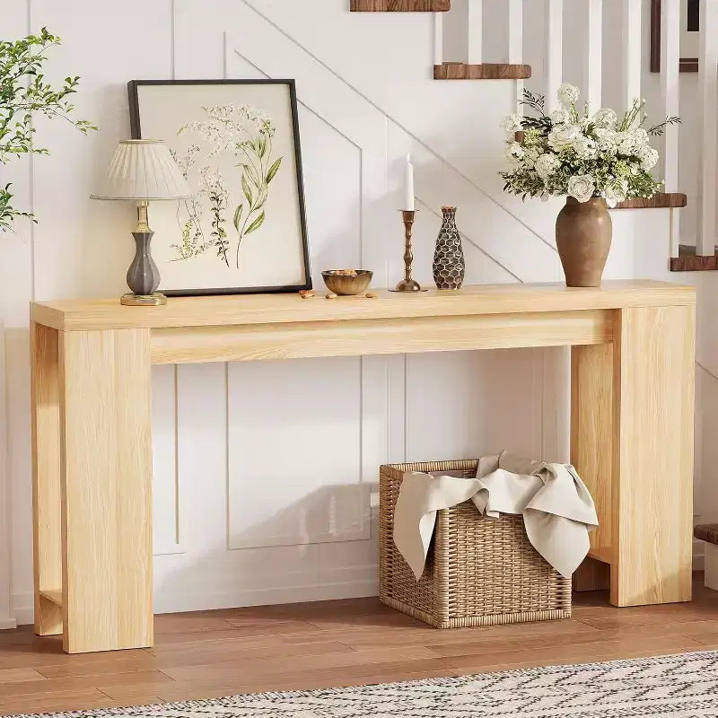 Tavolo consolle rustico 180 cm, in legno, stretto e rettangolare, da divano per ufficio e casa, facile da montare