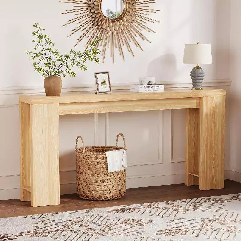 Tavolo consolle rustico 180 cm, in legno, stretto e rettangolare, da divano per ufficio e casa, facile da montare
