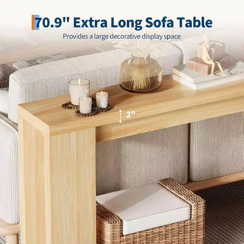 Tavolo consolle rustico 180 cm, in legno, stretto e rettangolare, da divano per ufficio e casa, facile da montare