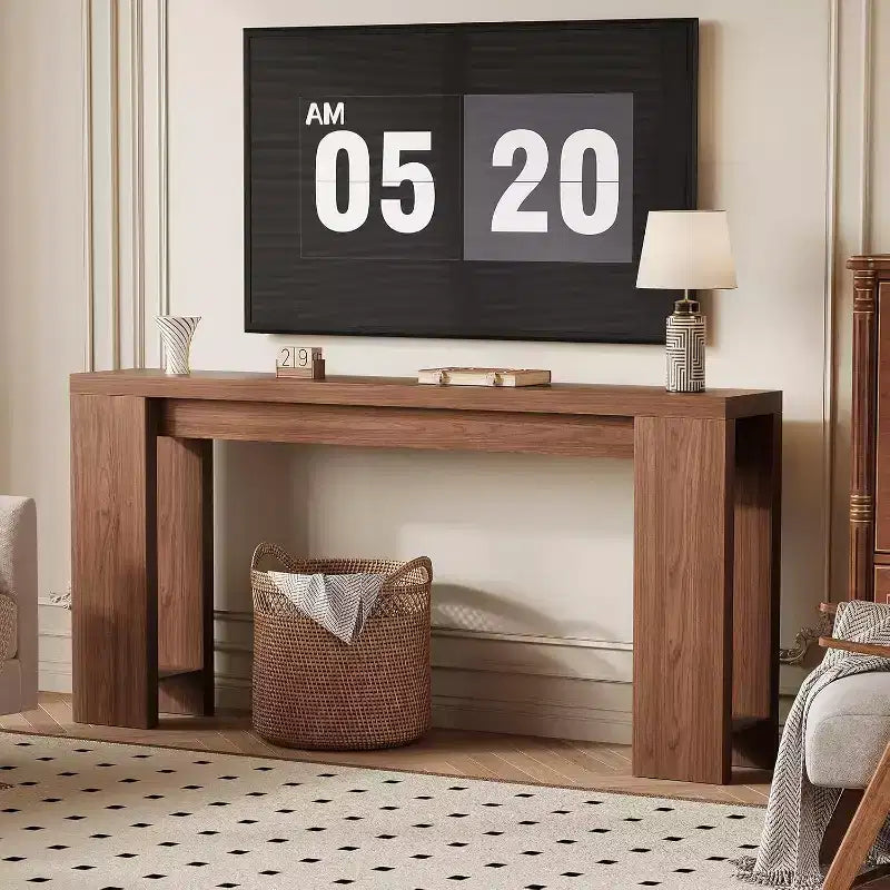 Tavolo consolle rustico 180 cm, in legno, stretto e rettangolare, da divano per ufficio e casa, facile da montare