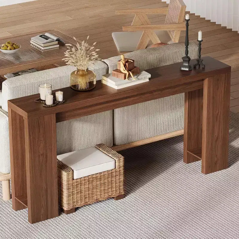 Tavolo consolle rustico 180 cm, in legno, stretto e rettangolare, da divano per ufficio e casa, facile da montare