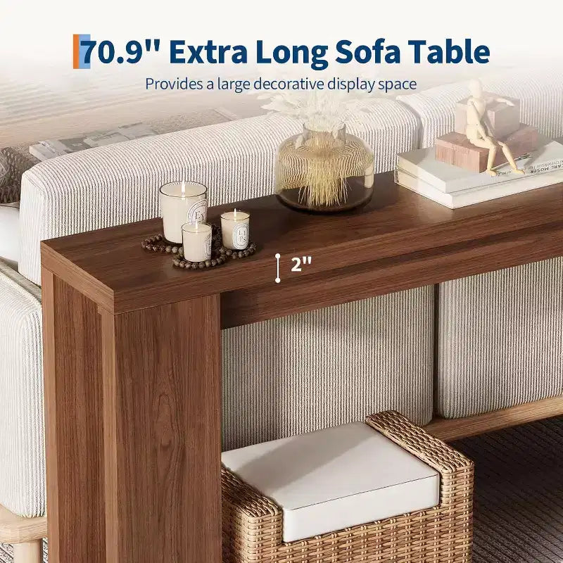 Tavolo consolle rustico 180 cm, in legno, stretto e rettangolare, da divano per ufficio e casa, facile da montare