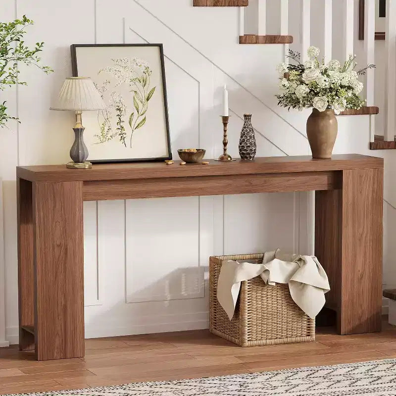 Tavolo consolle rustico 180 cm, in legno, stretto e rettangolare, da divano per ufficio e casa, facile da montare