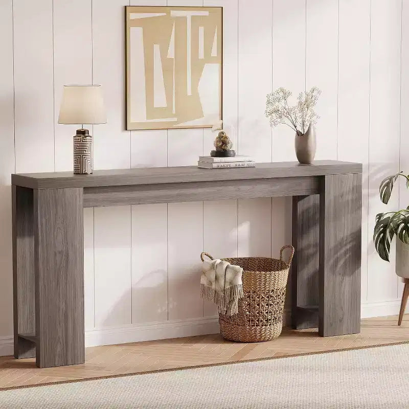 Farmhouse Console Table 70.9 Long Wooden Narrow Rectangular Sofa Side Table for Home Office Easy Assembly