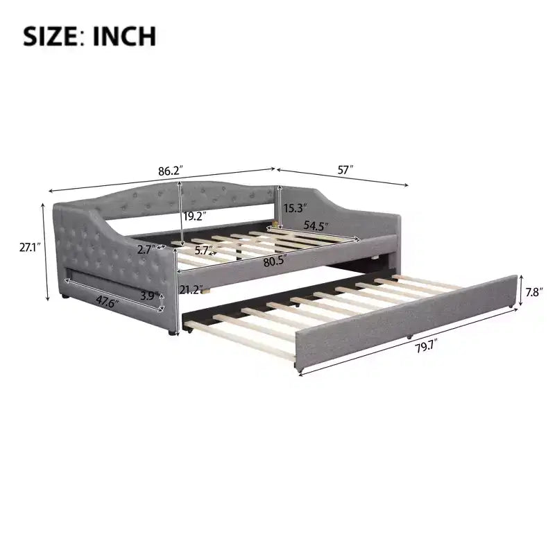 Divano letto moderno imbottito in lino con letto estraibile